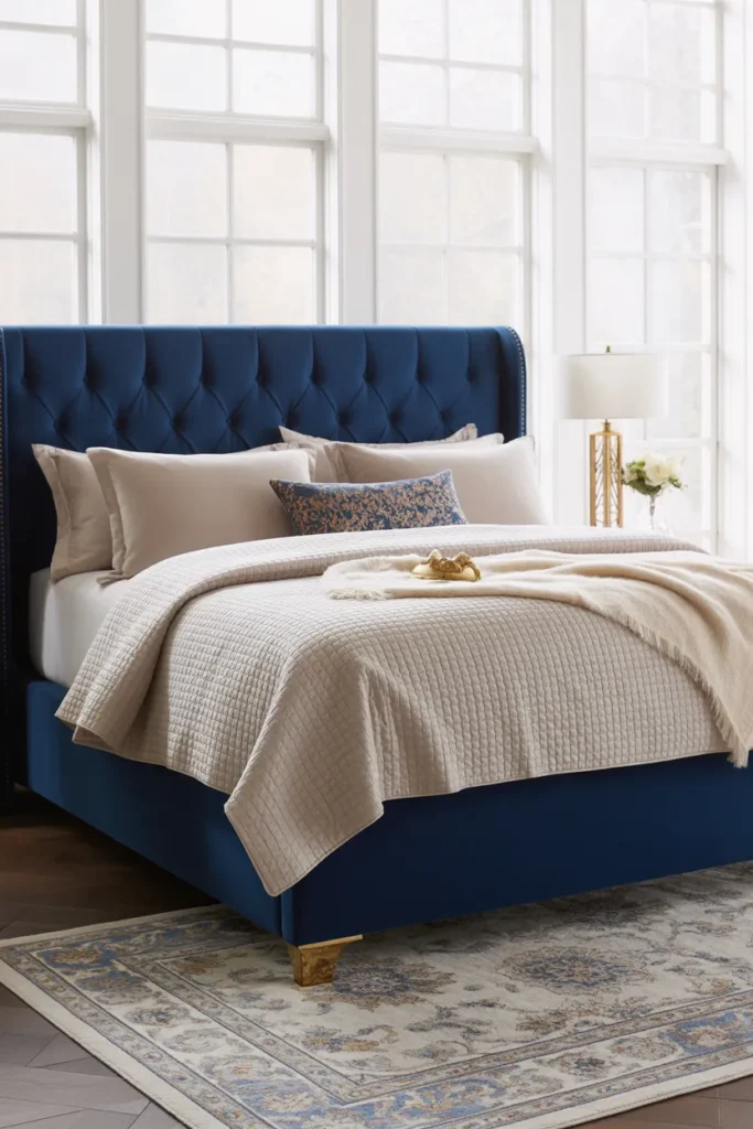  Navy Upholstered Bed for a Chic Focal Point