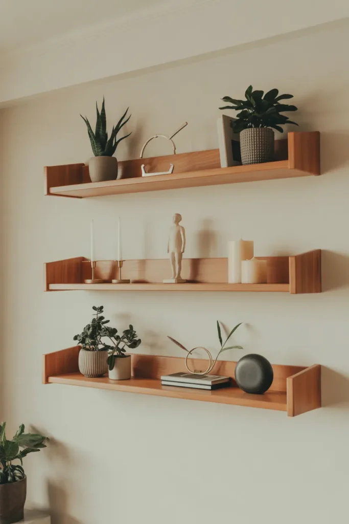 Wooden Floating Shelves with Décor Accents