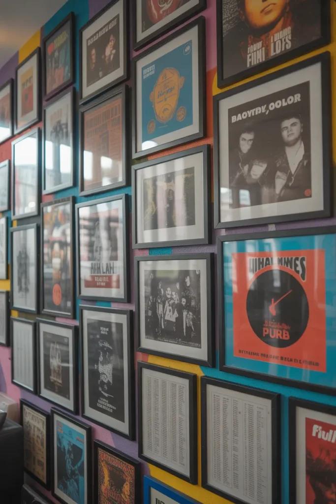 Mix Albums with Posters for a Bold Accent Wall