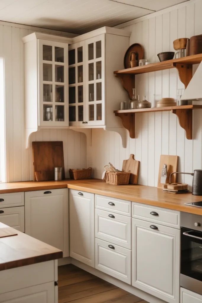 Classic White Shaker Cabinets with Wooden Accents