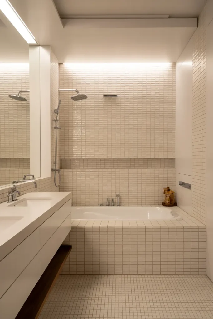 Modern White Bathroom with Built-In Tub