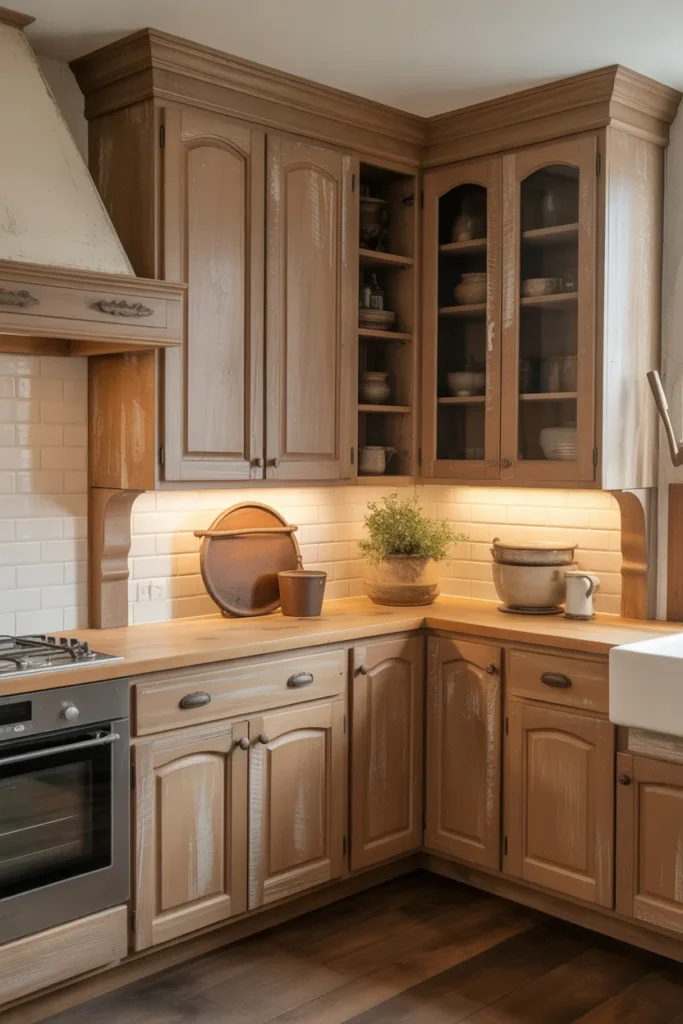 Rustic Wooden Cabinets with Distressed Finish