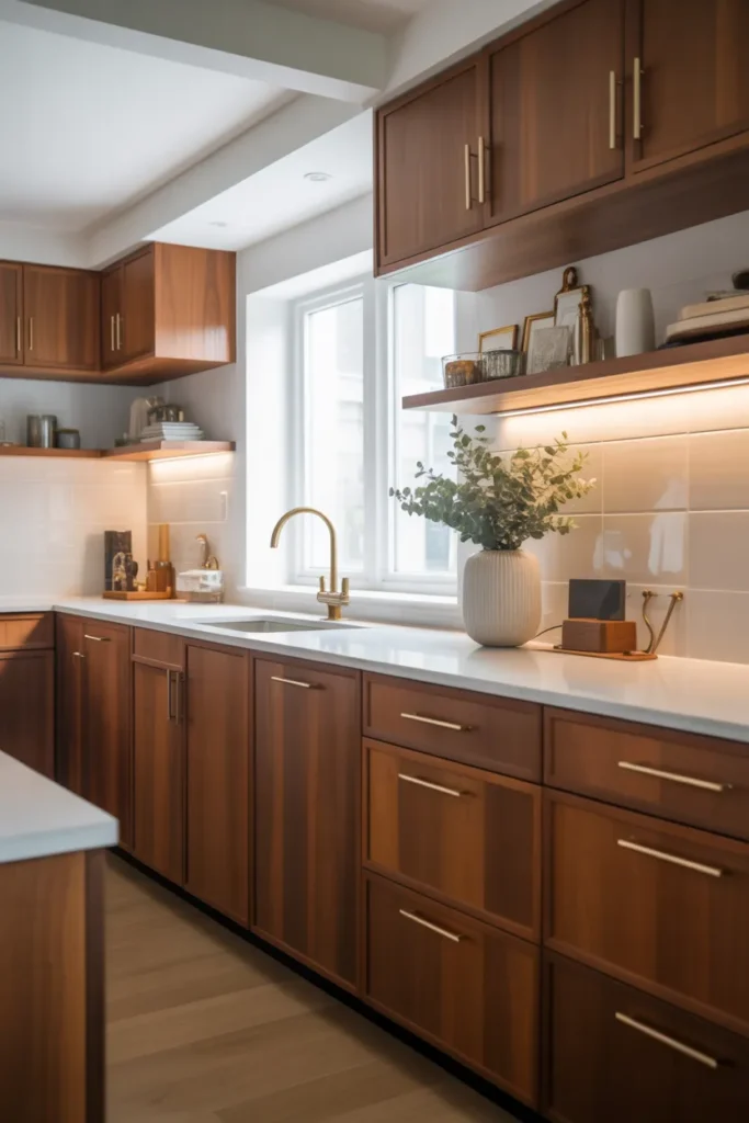  Walnut Cabinets With White Quartz Counters