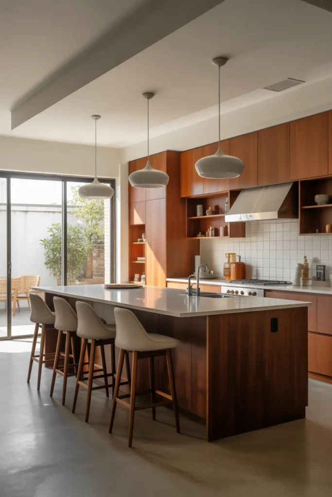   Mid Century Kitchen With Large Statement Island