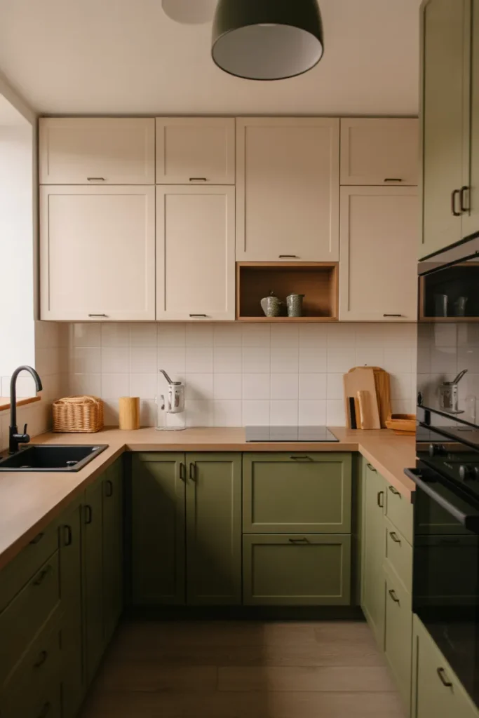  Small Apartment Kitchen with Two-Tone Cabinets