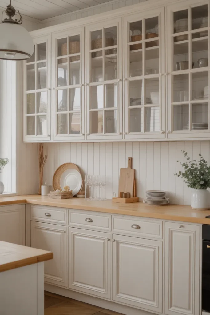  Bright White Kitchen with Glass Cabinet Doors