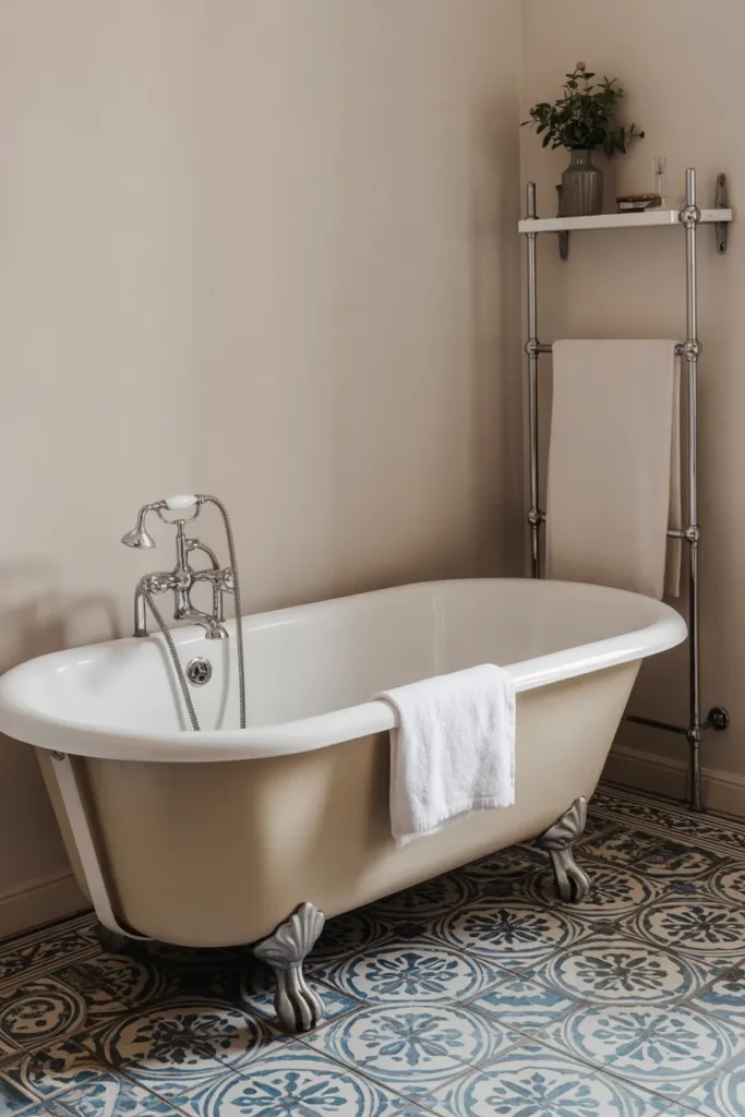 Clawfoot Tub with Patterned Floor Tiles