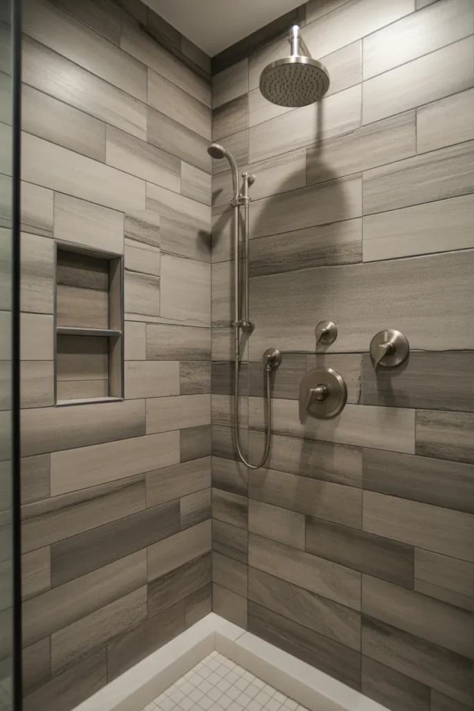 Gray Wood Look Tile Shower Walls
