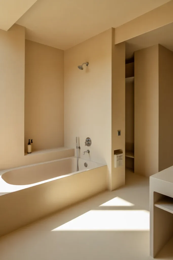 Minimalist Small Bathroom with Built-In Tub