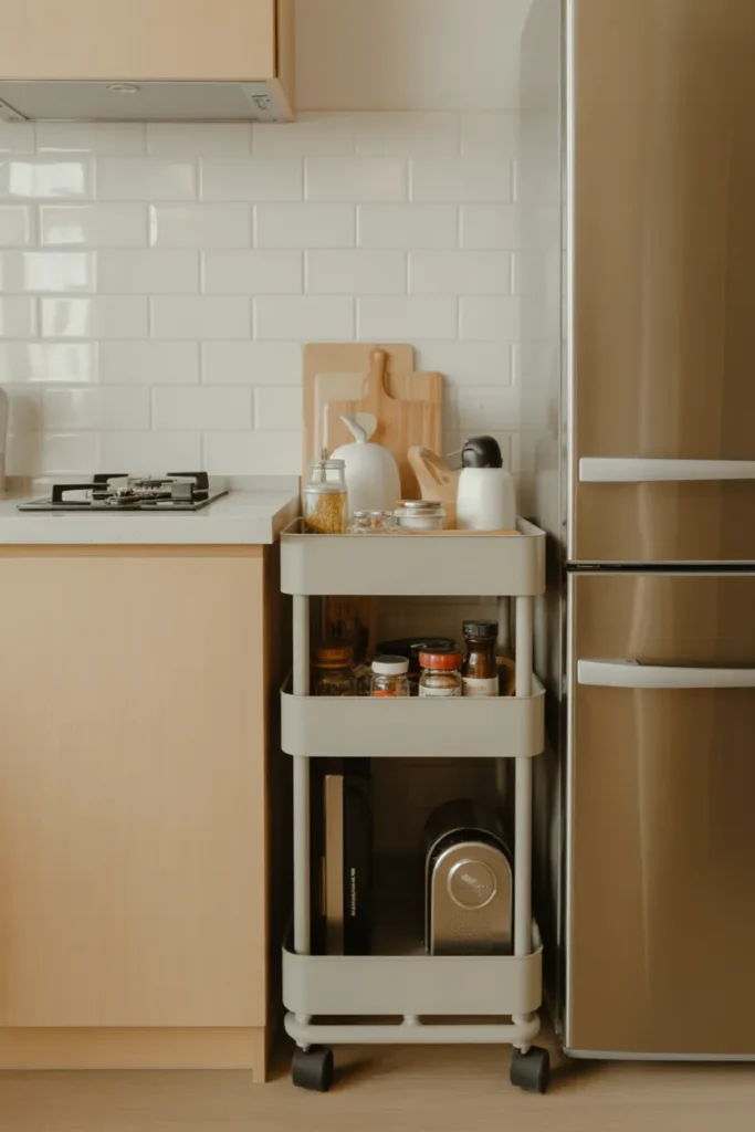 Small Kitchen With Slim Rolling Cart