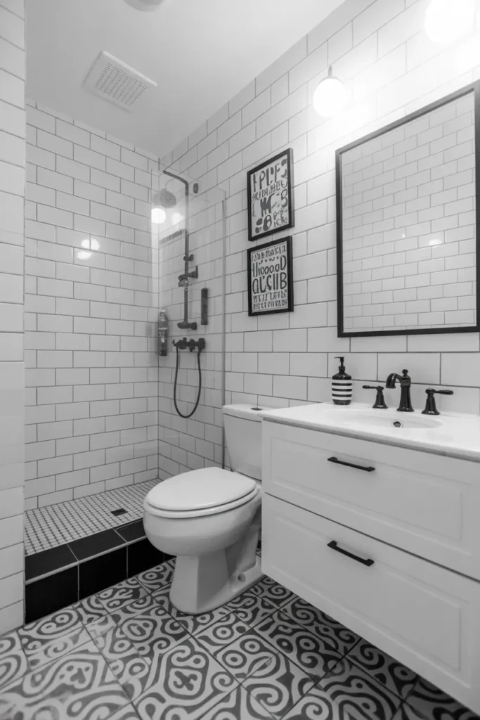 Black and White Kids Bathroom