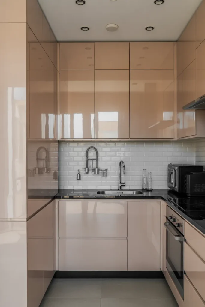 Tiny Kitchen With Reflective Surfaces