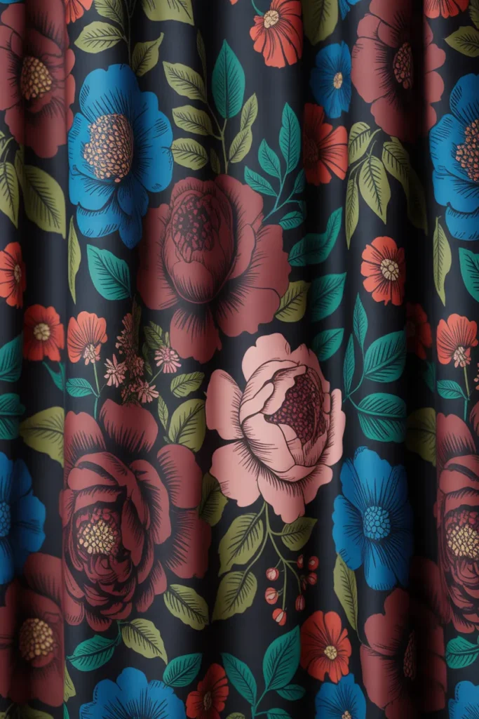 Dark Moody Floral Shower Curtain