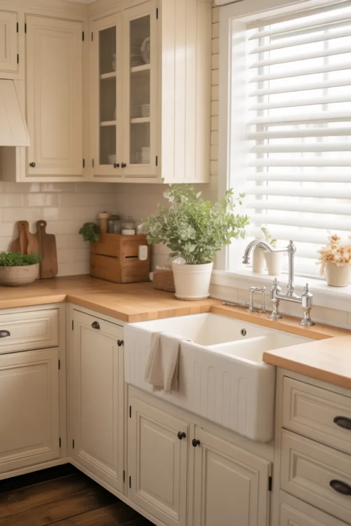 Farmhouse Sink with Soft Neutral Color Palette