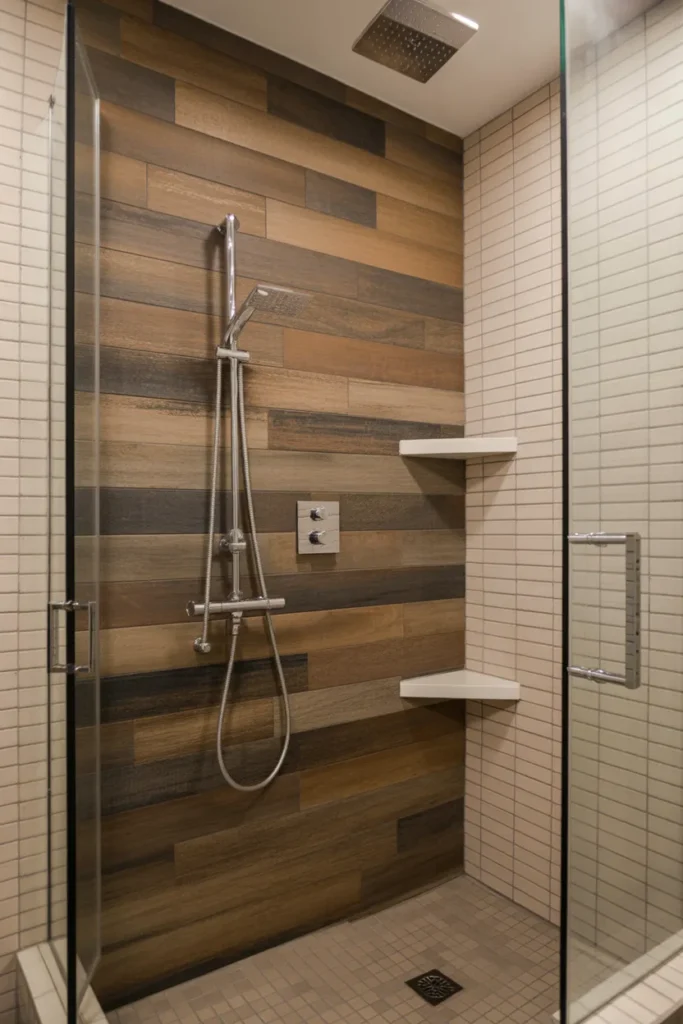 Wood Look Tile Accent Wall Shower