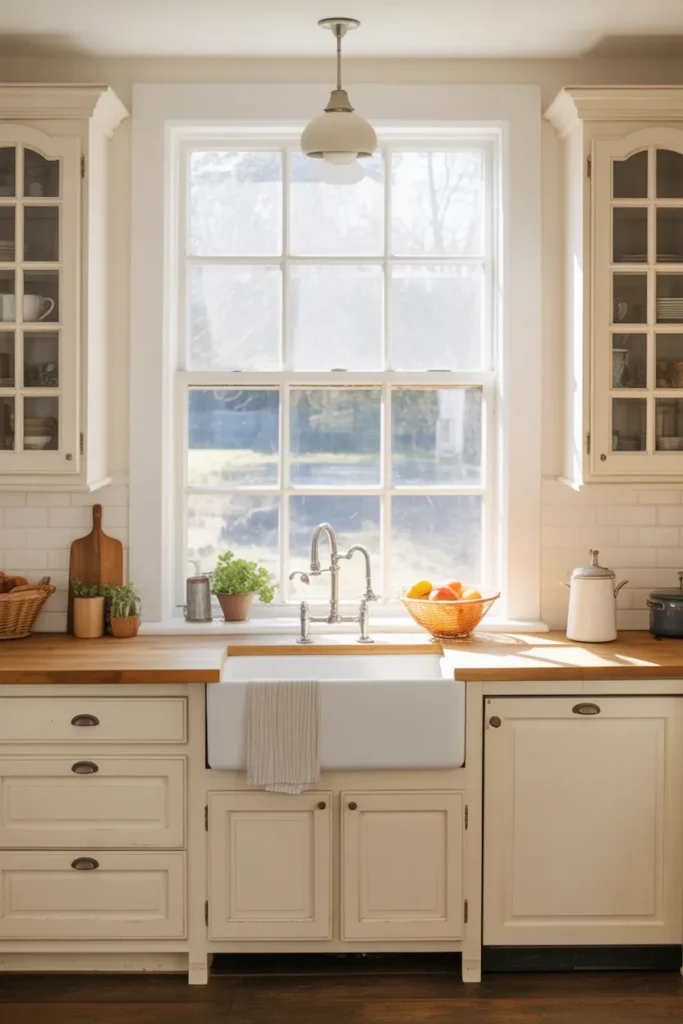 Farmhouse Sink Under a Large Kitchen Window