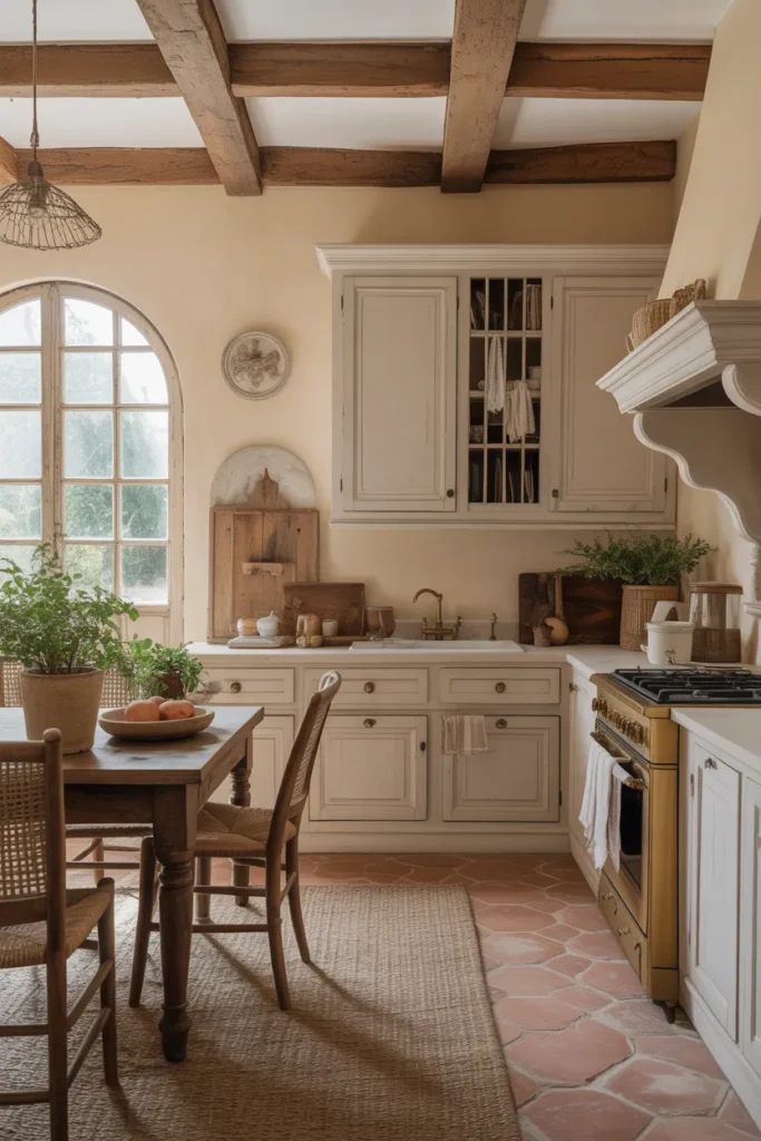 French Farmhouse Kitchen with Soft Beige Color Palette