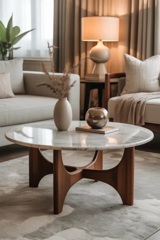   Mid Century Marble Top Coffee Table