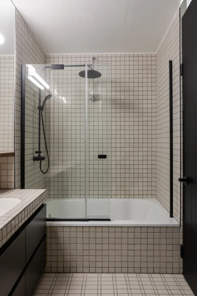 Modern Small Bathroom with Tub and Shower Combo