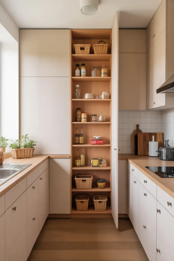 Small Kitchen With Built-In Pantry Storage