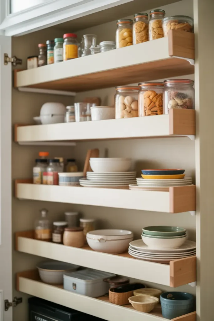 Use Shelf Risers Inside Cabinets