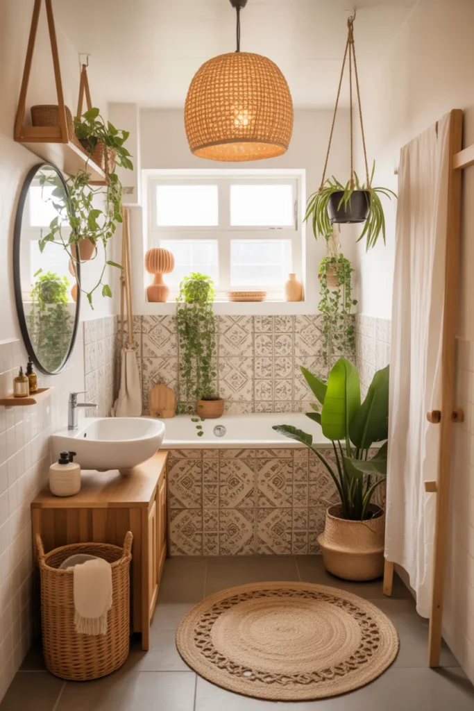 Boho Small Bathroom with Cozy Tub