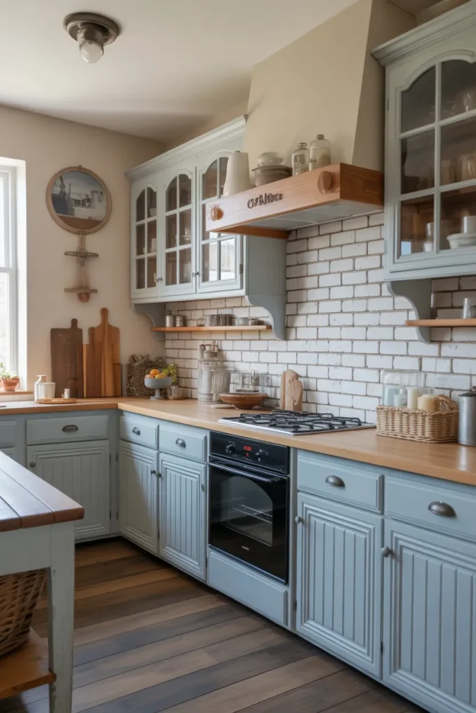 Farmhouse Cabinets with Soft Blue Accents
