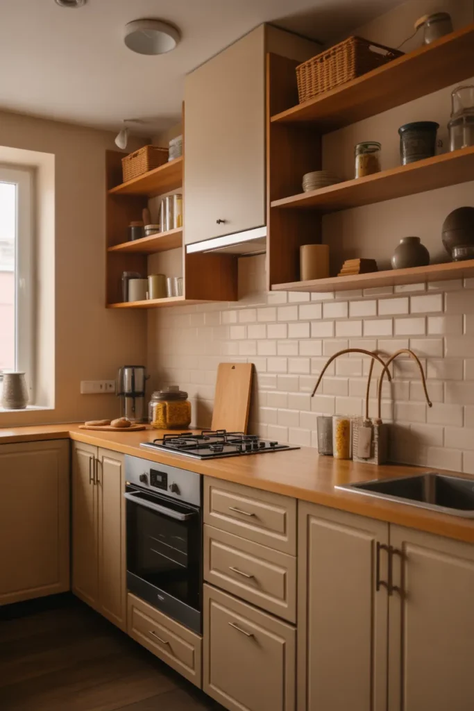  Small Apartment Kitchen with Floating Shelves