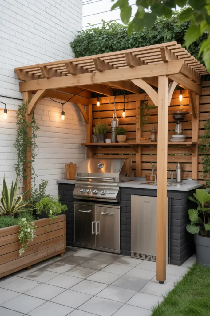 Small Outdoor Kitchen with Pergola