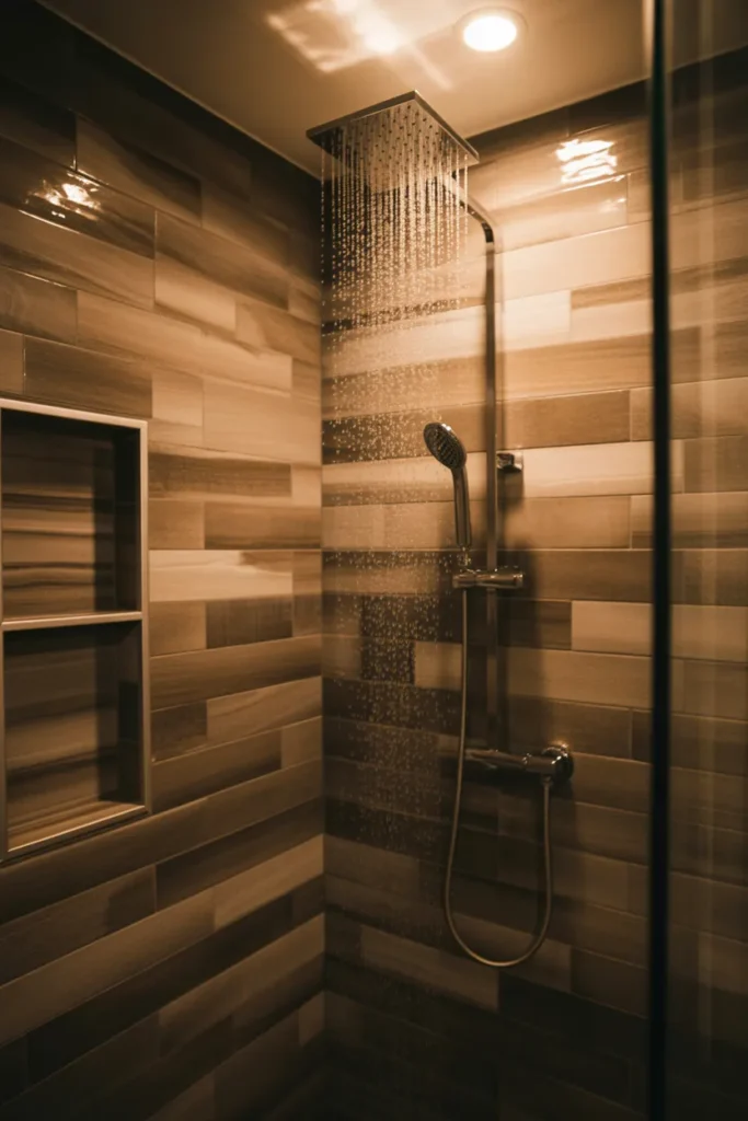 Wood Look Tile With Rain Shower Head