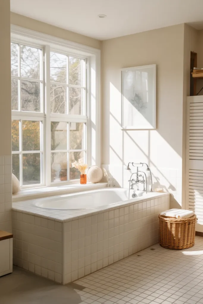 Bright Bathroom with Window-Side Tub