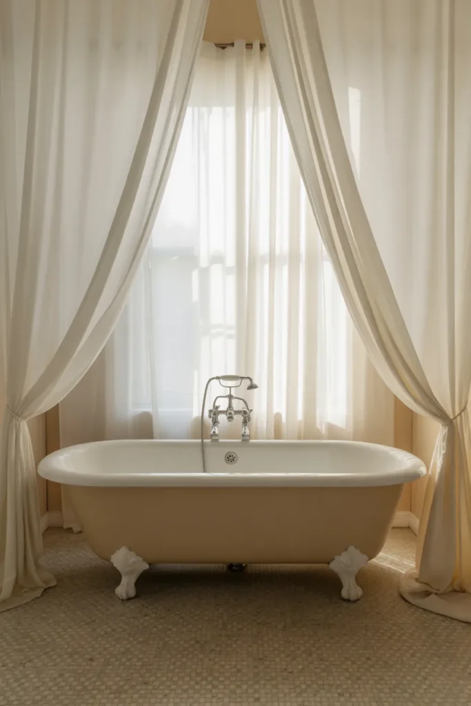 Clawfoot Tub with Sheer Curtains