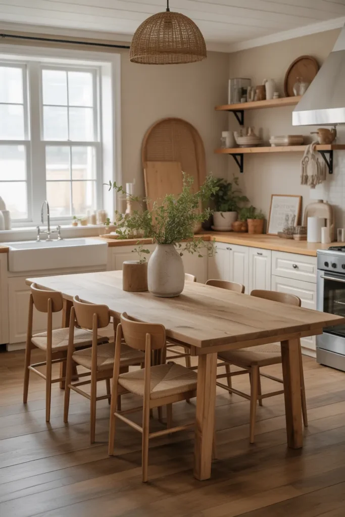 Farmhouse Kitchen Table with Natural Finish