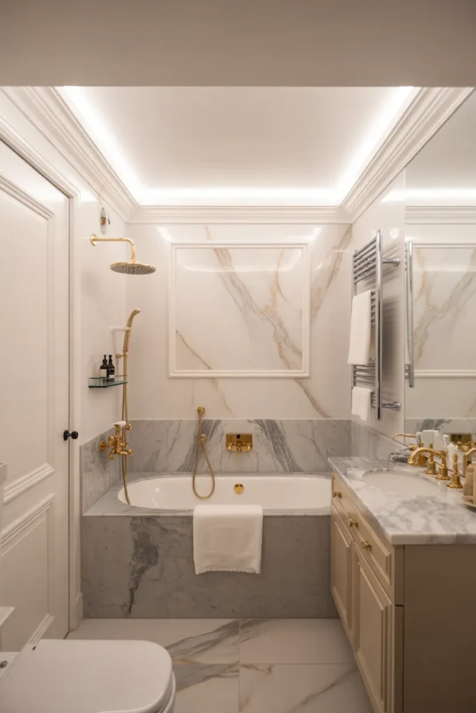 Luxury Marble Small Bathroom with Tub