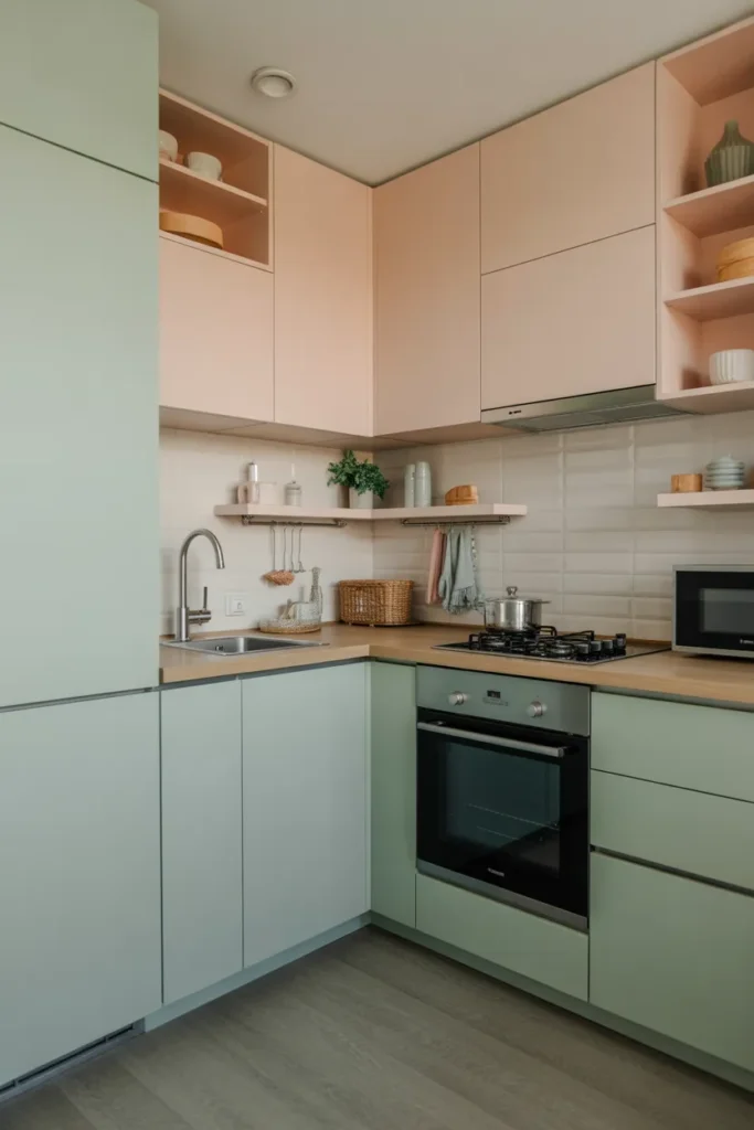  Small Apartment Kitchen with Soft Pastel Accents