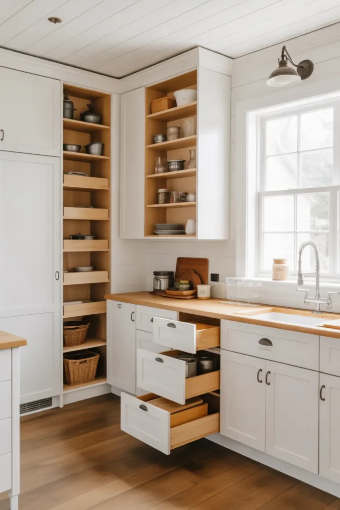  White Farmhouse Kitchen with Built-In Storage