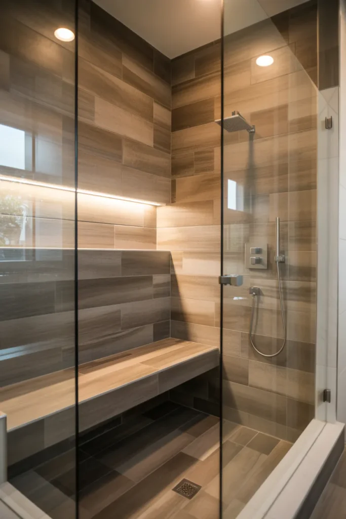 Wood Look Tile With Floating Bench