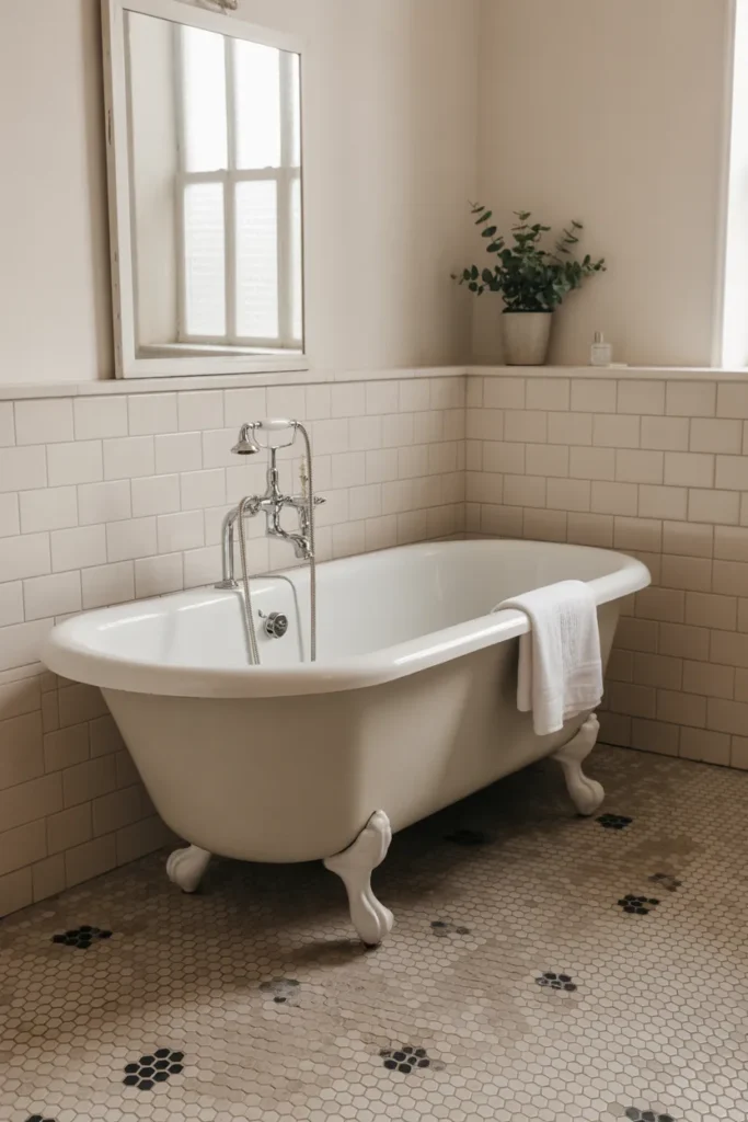 Clawfoot Tub with Hexagon Tile Floor