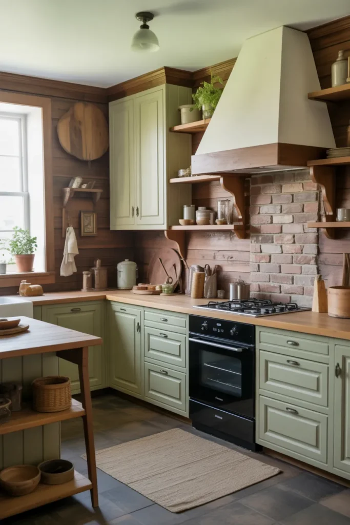 Farmhouse Cabinets with Rustic Green Tones