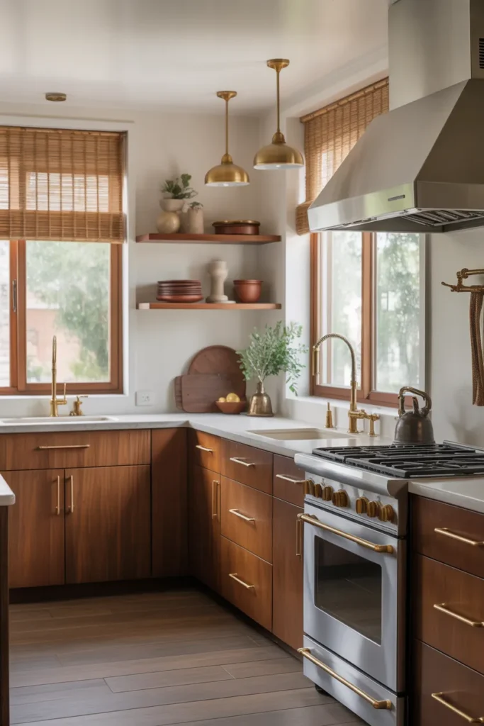   Mid Century Kitchen With Brass Details