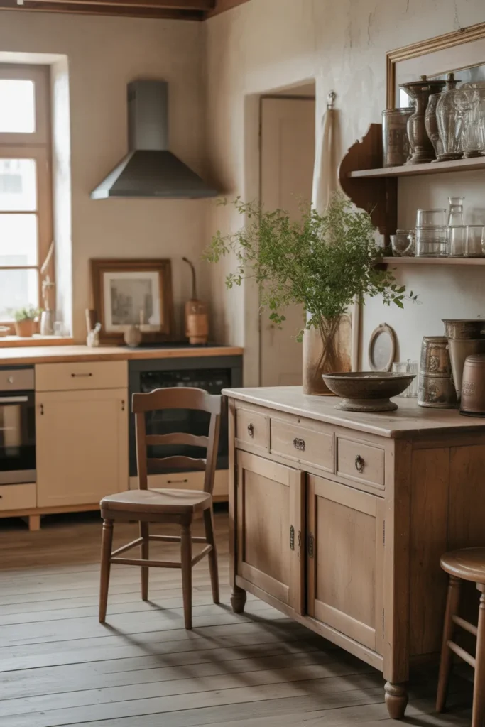  Rustic Kitchen with Antique Furniture Accents