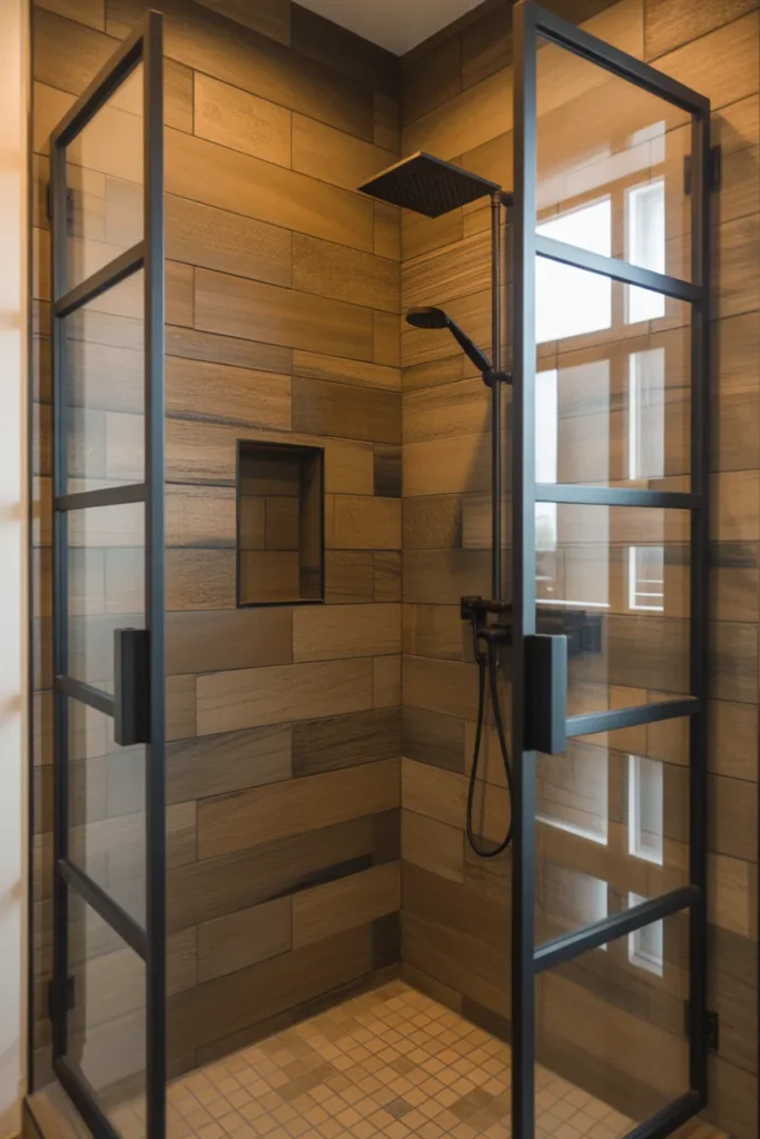 Wood Look Tile With Matte Black Frame