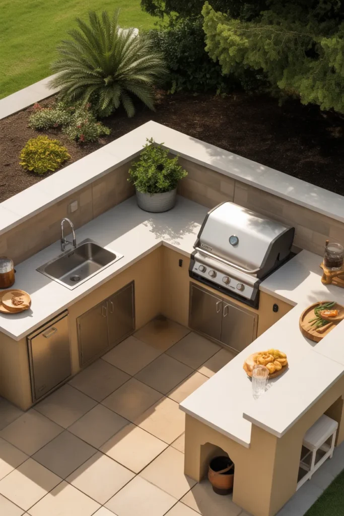 Compact U-Shaped Outdoor Kitchen