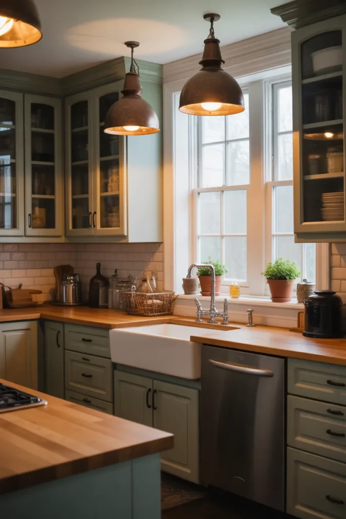 Farmhouse Sink with Statement Lighting Above