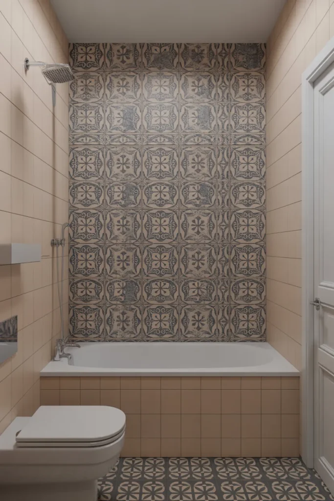 Small Bathroom with Tub and Accent Wall