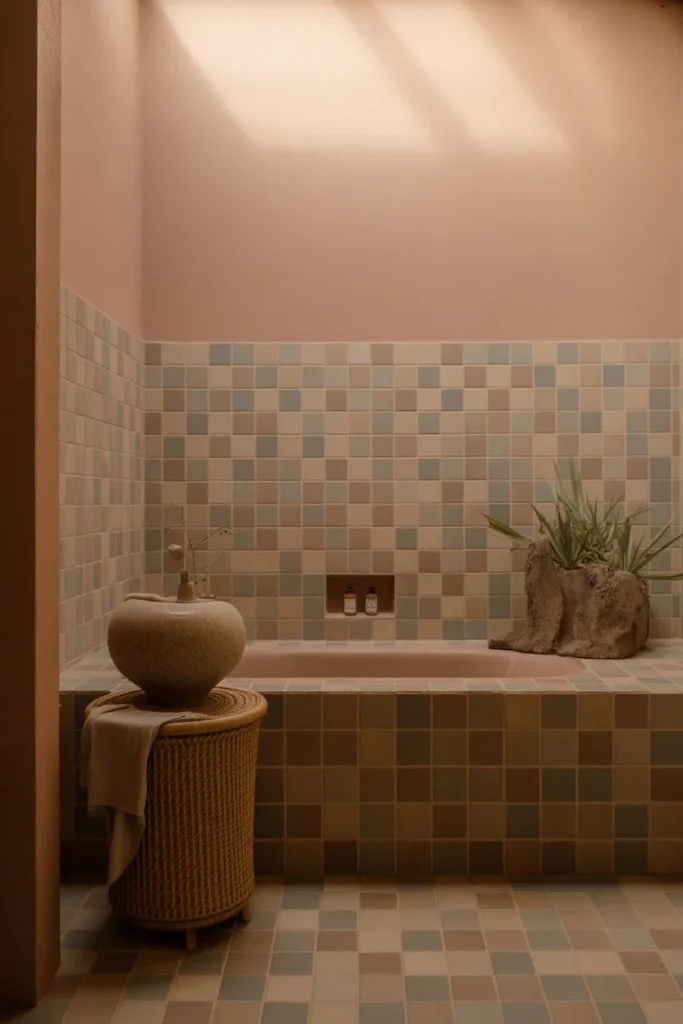 Earth-Tone Bathroom with Tub
