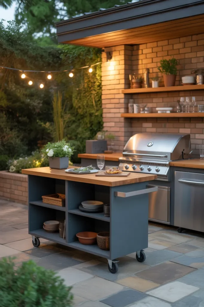 Small Outdoor Kitchen with Rolling Island