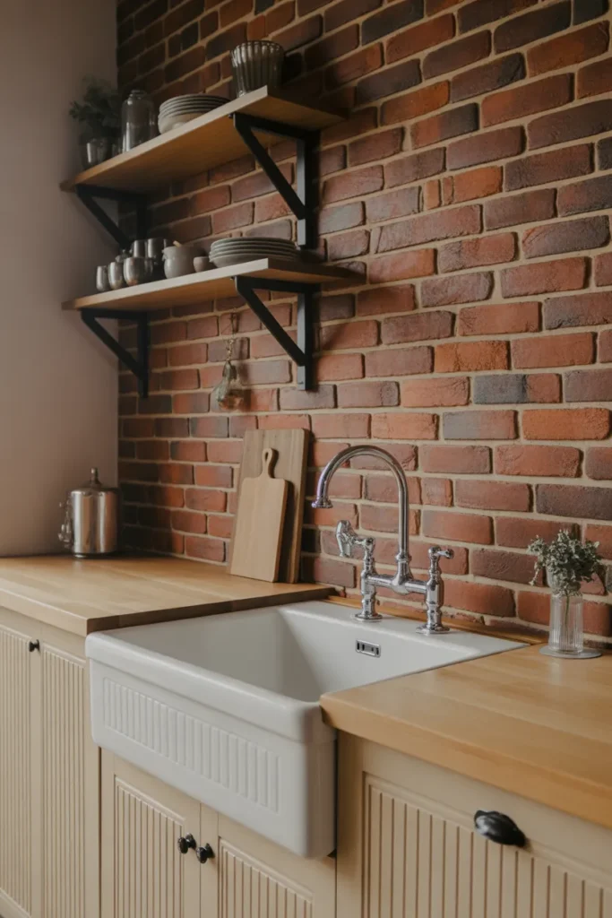  Farmhouse Sink with Exposed Brick Walls