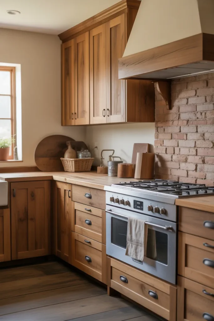 Natural Wood Farmhouse Cabinets for a Cozy Look