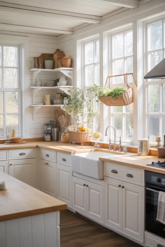   Bright White Kitchen with Large Windows